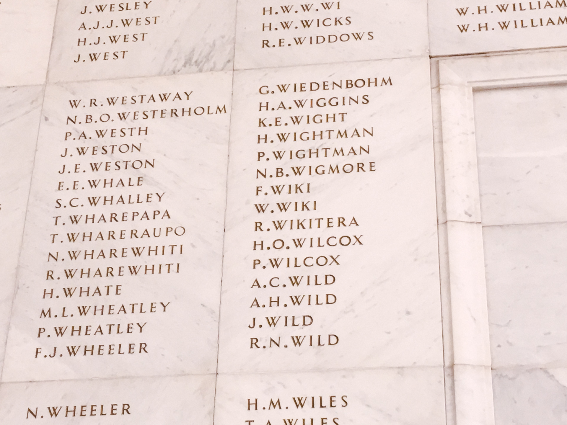 Wigmore Name in Auckland War Memorial Museum 