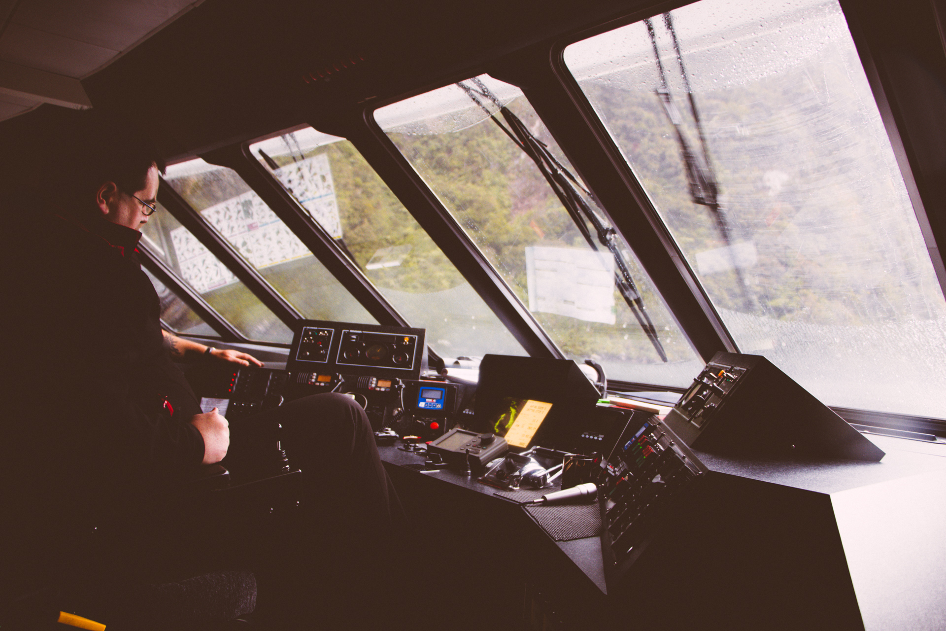 Milford Sound boat cockpit