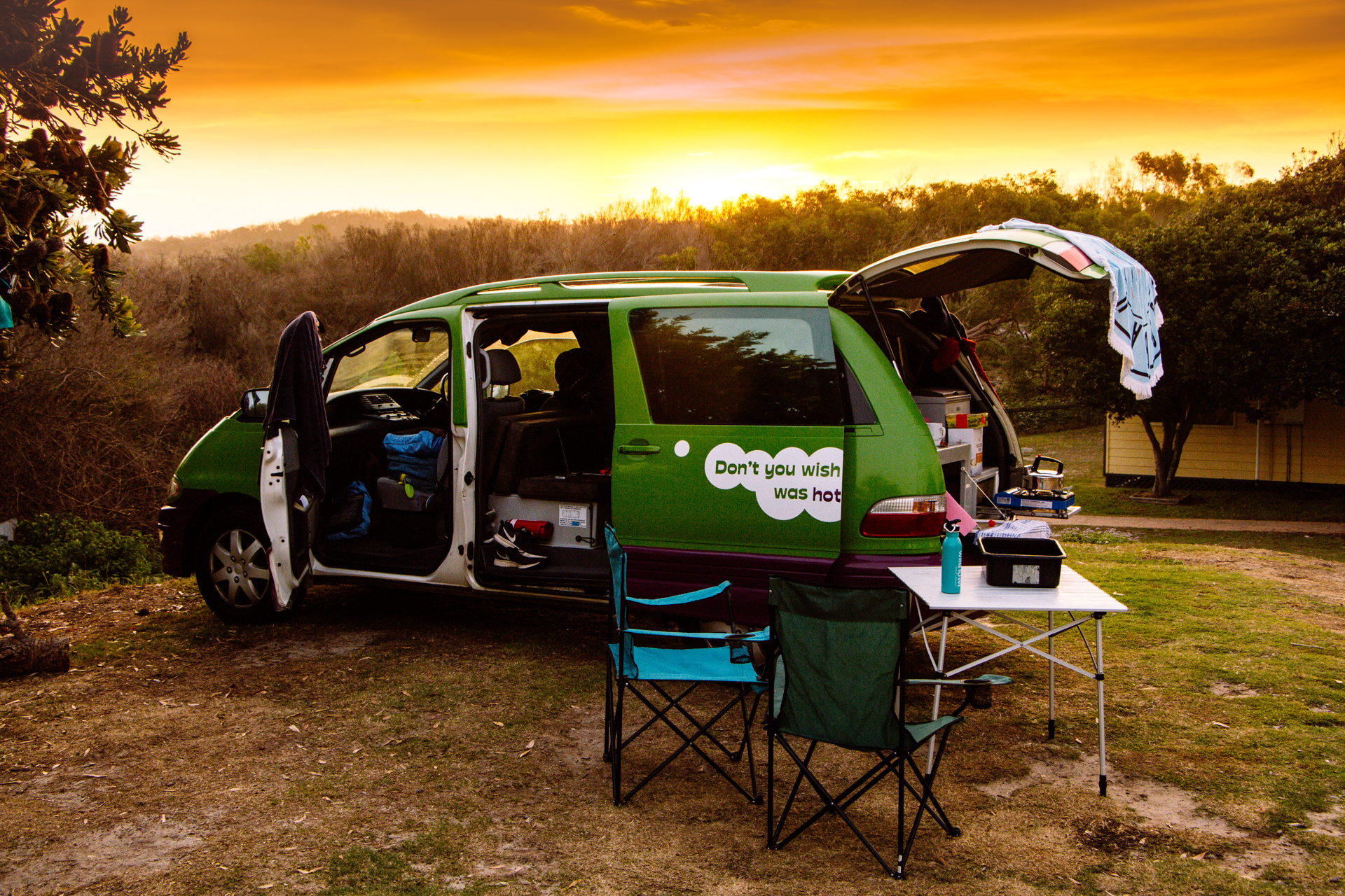 JUCY Campervan in the sunset of Australia