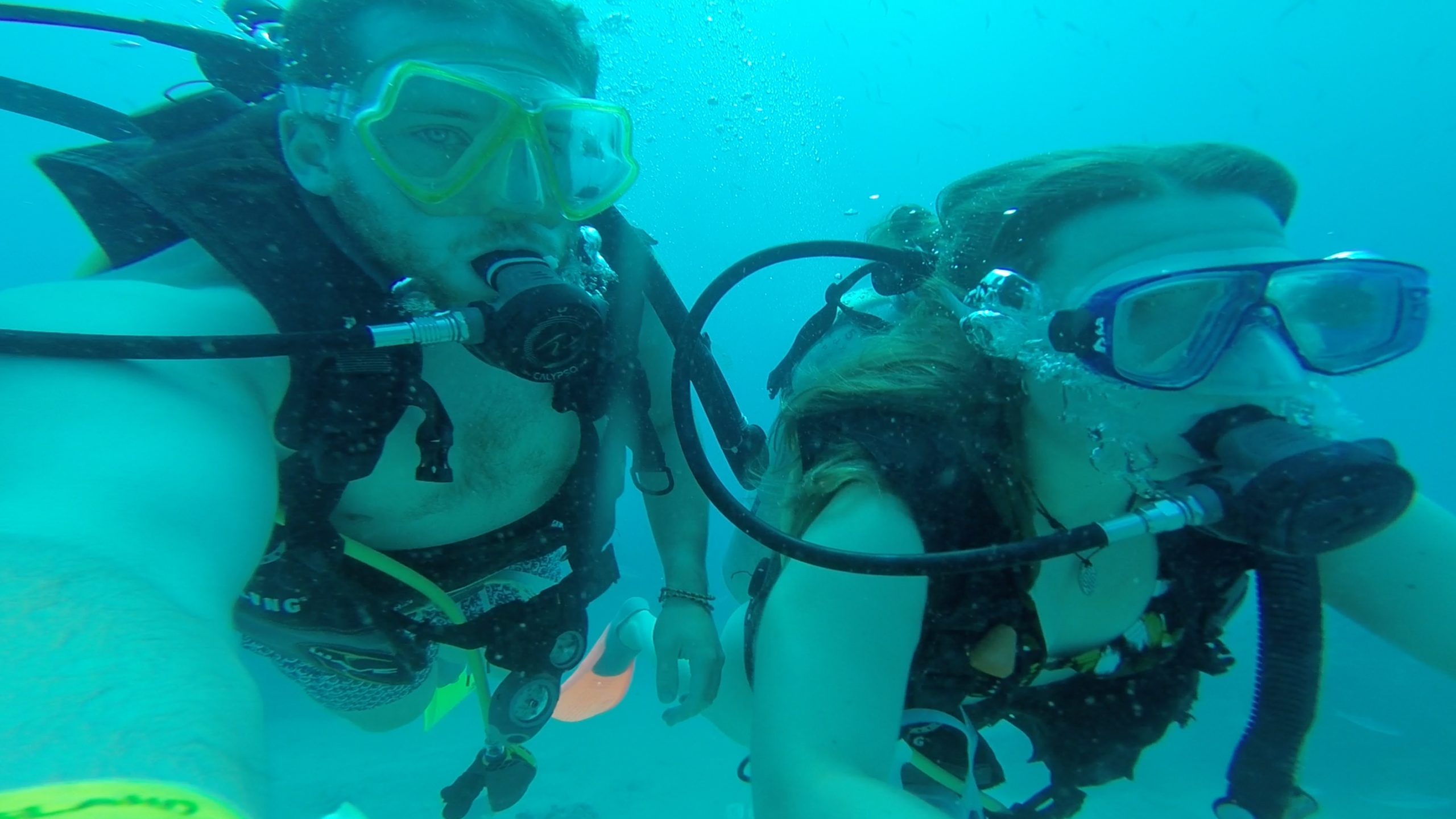 Diving clear blue waters of South Sea Island, Fiji