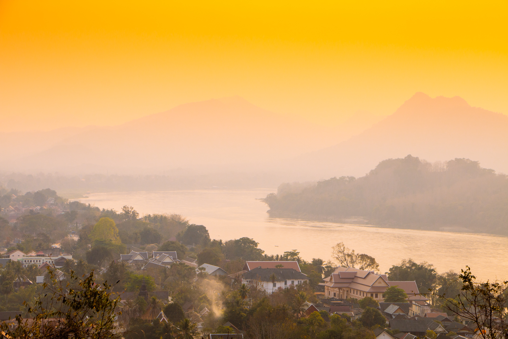 Sunset over Luang Prabang from Mount Phousi