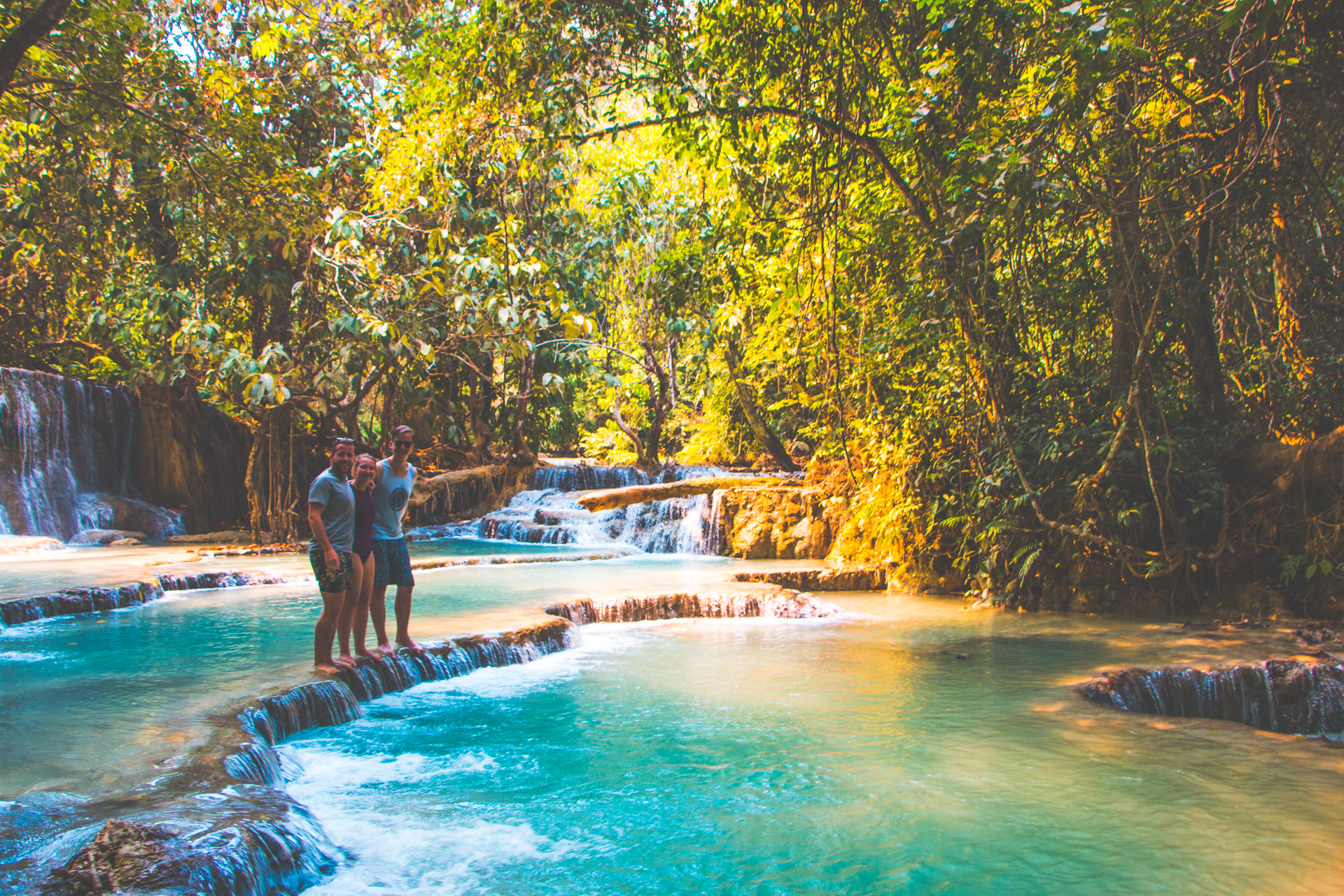 Alex, Alis and Friend at Kuang Si Falls near Luang Prabang